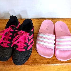 Girls Adidas soccer cleats and slides- Size 12
